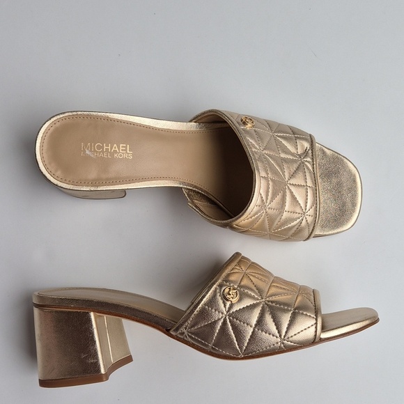 Michael Kors Shoes - Michael Kors Metallic Gold Quilted Block Heel Mules